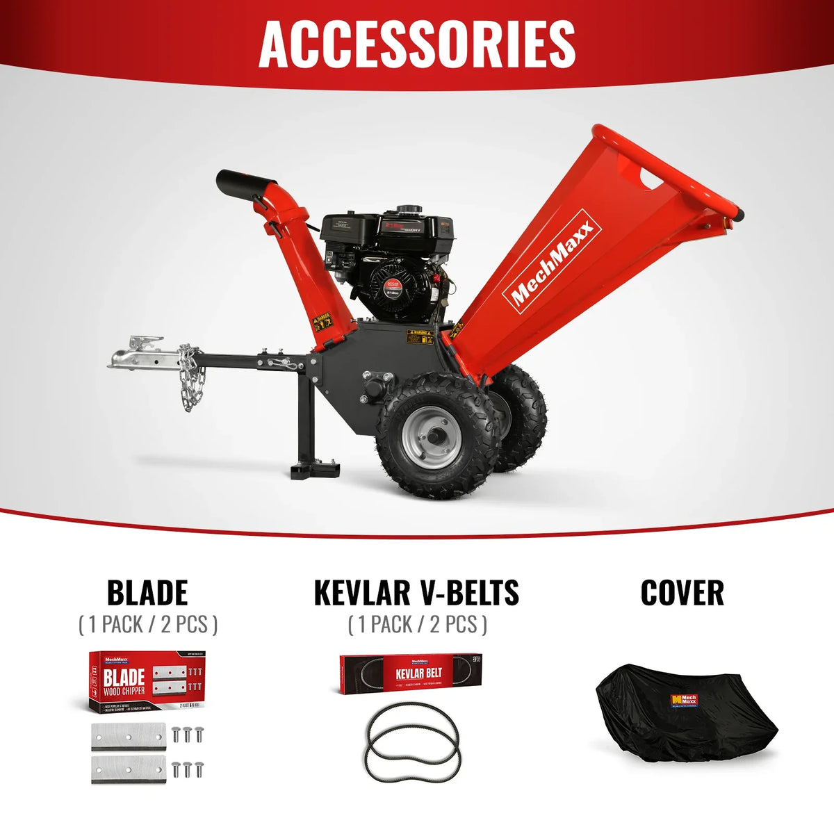 MechMaxx 4 inch DUCAR 212cc 7hp Gas Engine Powered Wood Chipper with Towbar, GS650