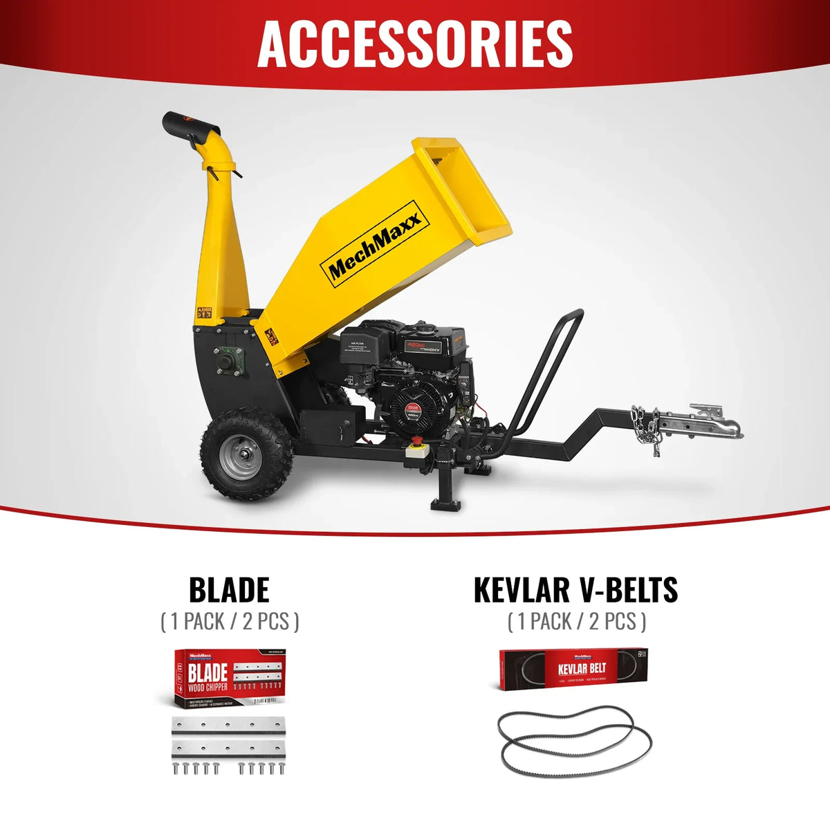 MechMaxx 5 inch E-start DUCAR 420cc 15hp Gasoline Engine Powered Drum Wood Chipper with Towbar , PGS1500