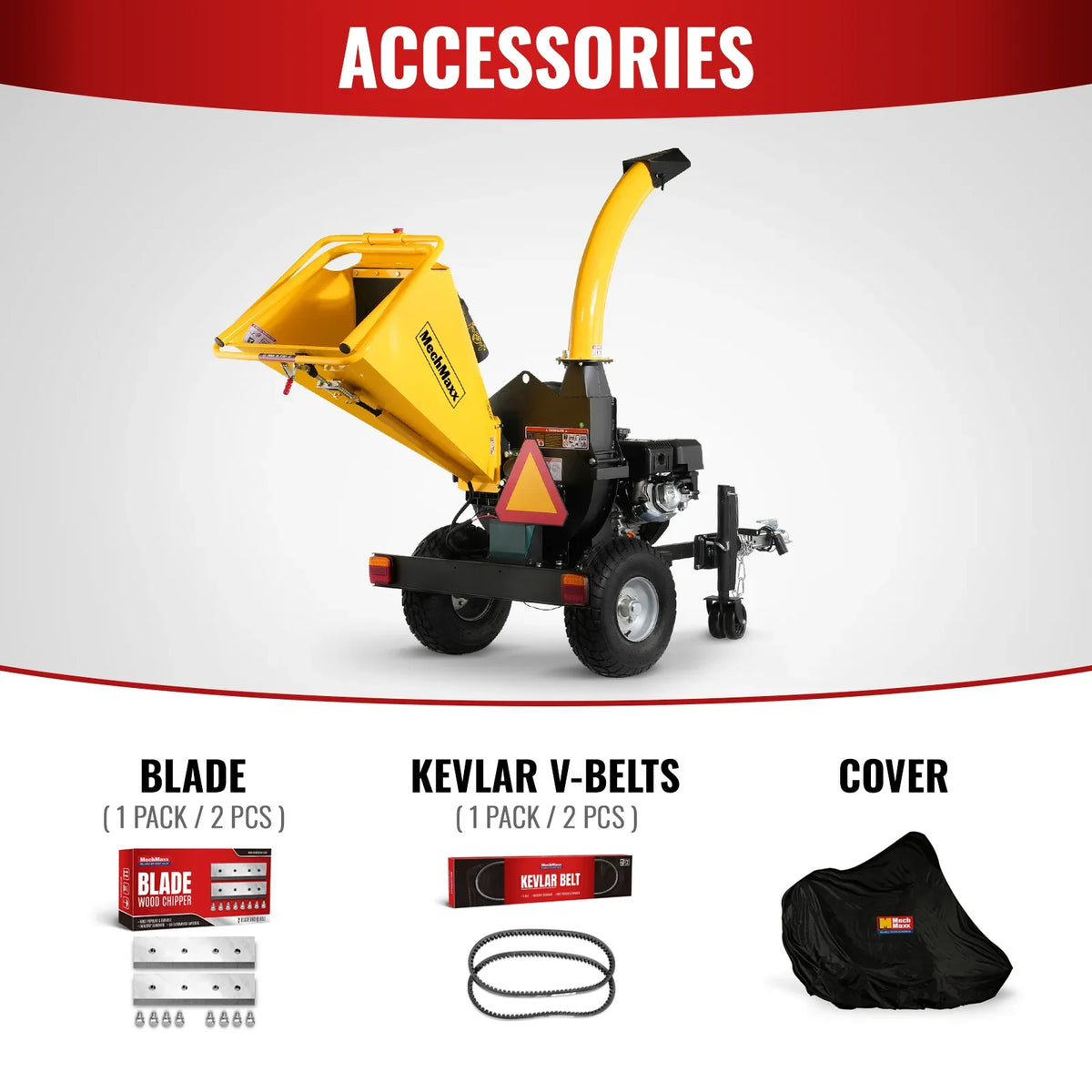 MechMaxx 5 inch E-start DUCAR 420cc 15hp Gasoline Engine Powered Disc Wood Chipper with Taillight , P4205