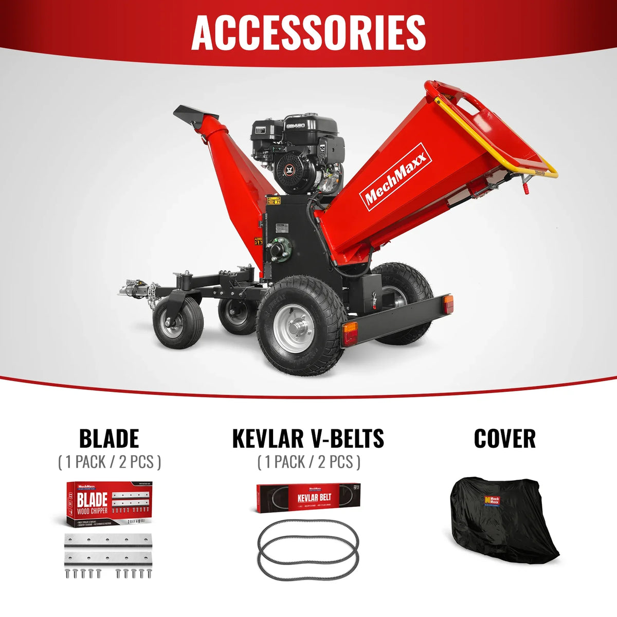 MechMaxx 6 inch ZONSEN E-Start 459cc 15hp Gas Powered 4 - Wheel Drum Wood Chipper with Taillight , B150