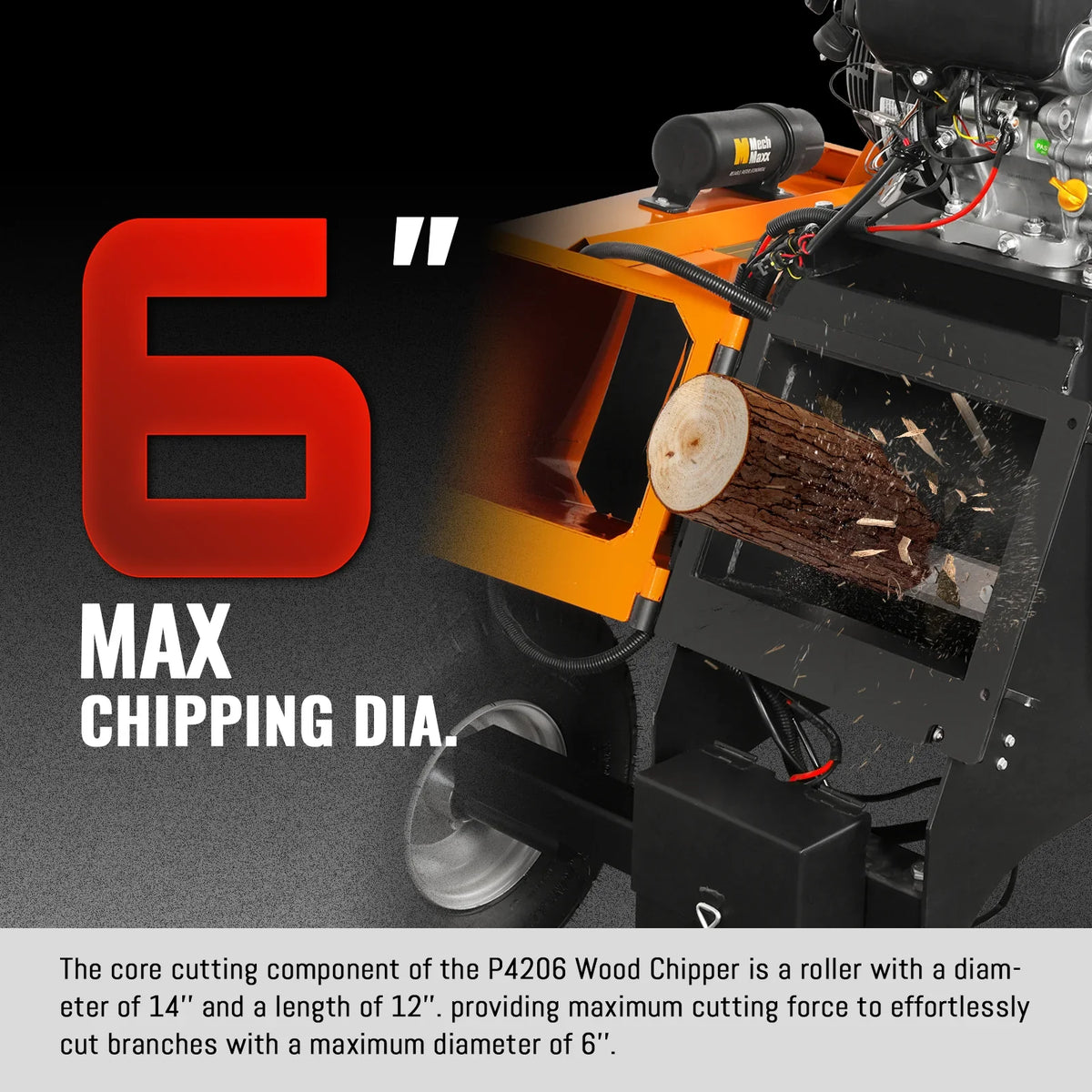 MechMaxx 6 inch E-start ZONSEN 420cc 13.4hp Gasoline Engine Powered Drum Wood Chipper , P4206