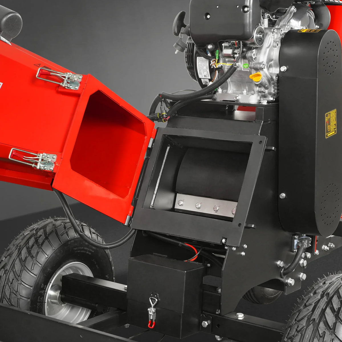 MechMaxx 6 inch ZONSEN E-Start 459cc 15hp Gas Powered 4 - Wheel Drum Wood Chipper with Taillight , B150