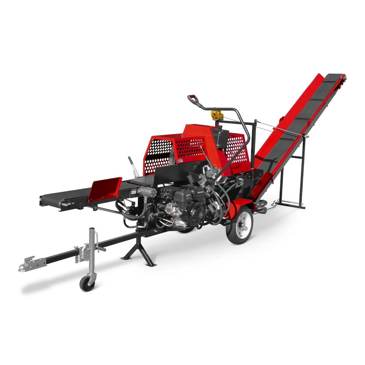 MechMaxx Firewood Log Splitter Processor with Conveyor, 20ton Splitting Force 24" x 15" Log Capacity, 18" Chainsaw, HLS20
