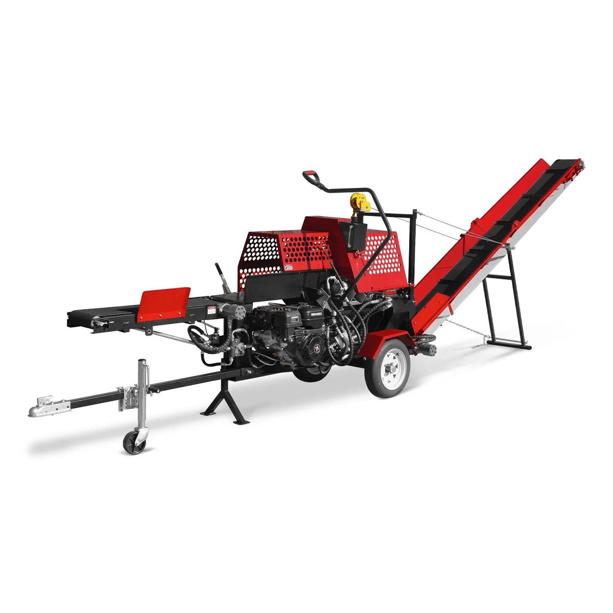 MechMaxx Firewood Log Splitter Processor with Conveyor, 20ton Splitting Force 24" x 15" Log Capacity, 18" Chainsaw, HLS20
