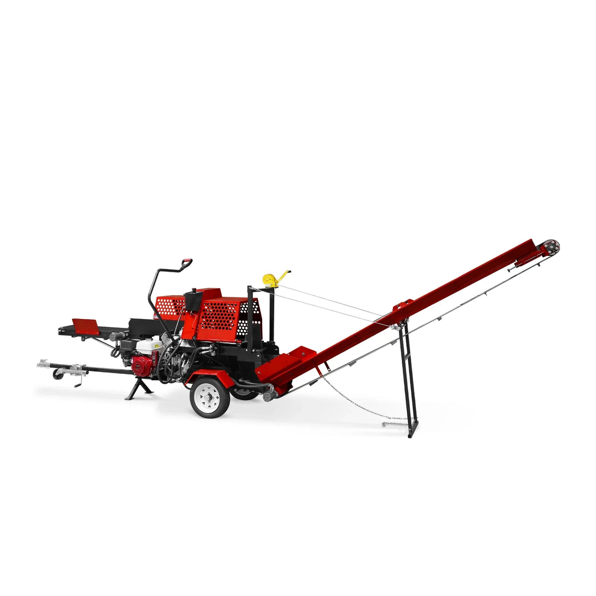 MechMaxx Honda GX390 Engine Firewood Log Splitter Processor with Conveyor, 20ton Splitting Force 24" x 15" Log Capacity, 18" Chainsaw, HLS20