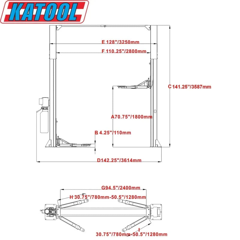 Katool 11,000 lb 2-Post Clearfloor Car Lift M110