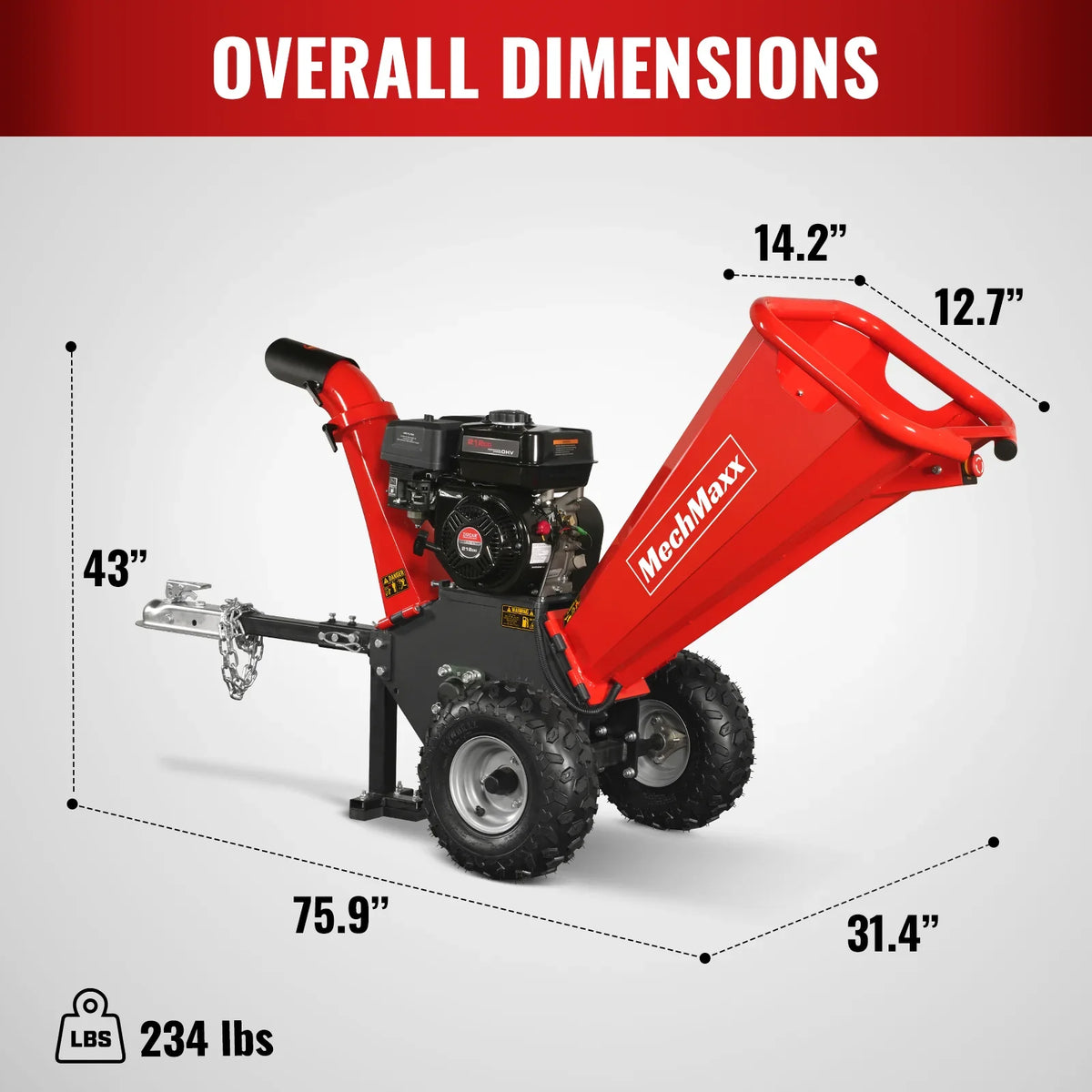 MechMaxx 4 inch DUCAR 212cc 7hp Gas Engine Powered Wood Chipper with Towbar, GS650