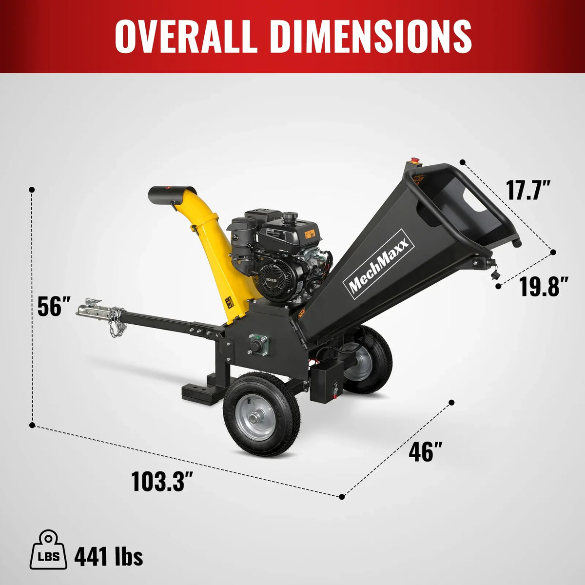 MechMaxx 5 inch E-start KOHLER 429cc Gasoline Engine Powered Wood Chipper, GS1500