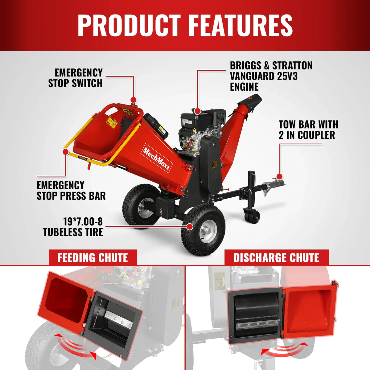 MechMaxx 6 inch E-start B&S VANGUARD 408cc 14hp Gasoline Engine Powered Drum Wood Chipper , P4206