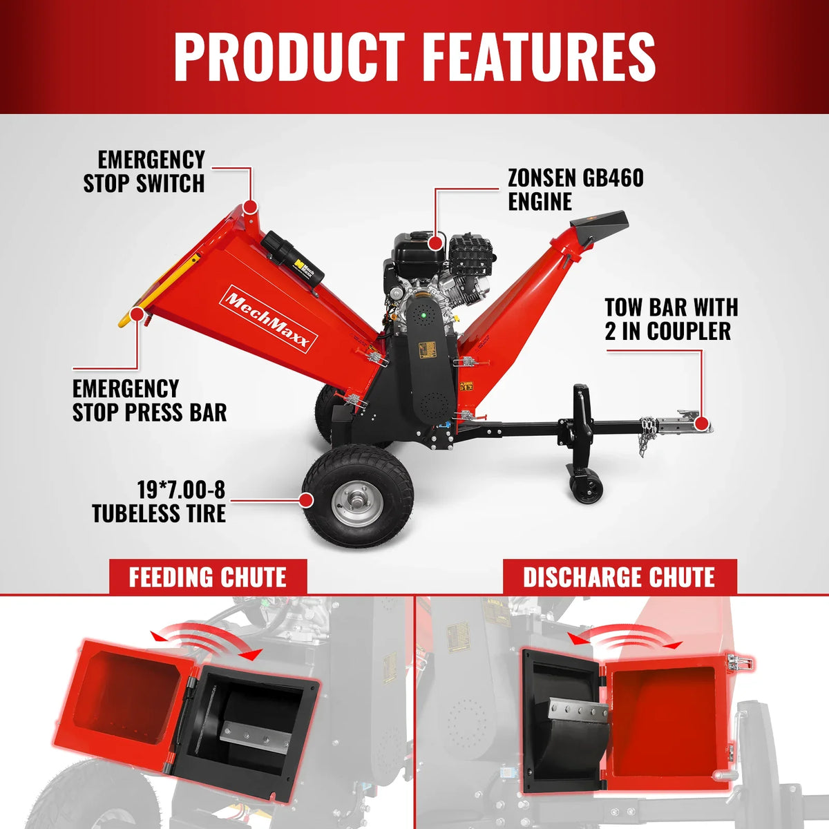 MechMaxx 6 inch E-start ZONSEN 420cc 13.4hp Gasoline Engine Powered Drum Wood Chipper ,  P4206
