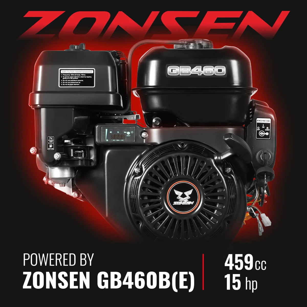 MechMaxx 6 inch ZONSEN E-Start 459cc 15hp Gas Powered 4 - Wheel Drum Wood Chipper with Taillight ,  B150