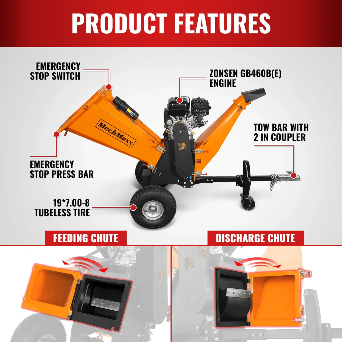 MechMaxx 6 inch E-start ZONSEN 420cc 13.4hp Gasoline Engine Powered Drum Wood Chipper ,  P4206