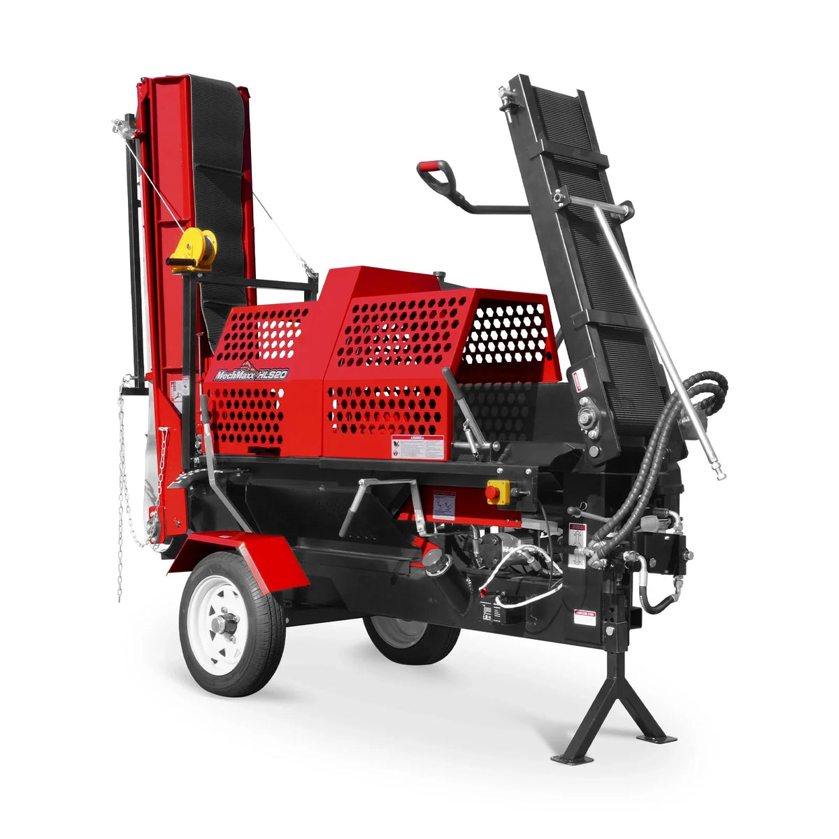 MechMaxx Honda GX390 Engine Firewood Log Splitter Processor with Conveyor,  20ton Splitting Force 24" x 15" Log Capacity,  18" Chainsaw,  HLS20