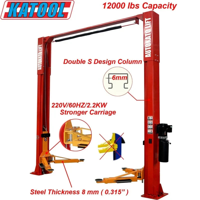 Katool 12,000 lb 2-Post Clearfloor Car Lift M120