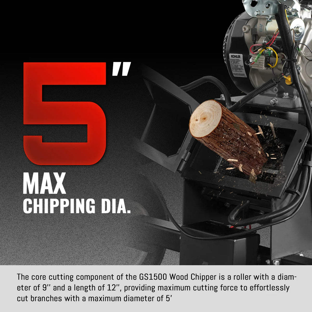 MechMaxx 5 inch E-start KOHLER 429cc Gasoline Engine Powered Wood Chipper,  GS1500